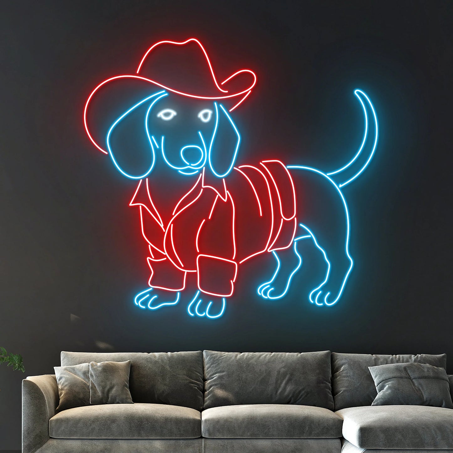 Cowboy Dachshund Neon Sign, Dachshund Cowboy Hat Neon Light, Western Dachshund