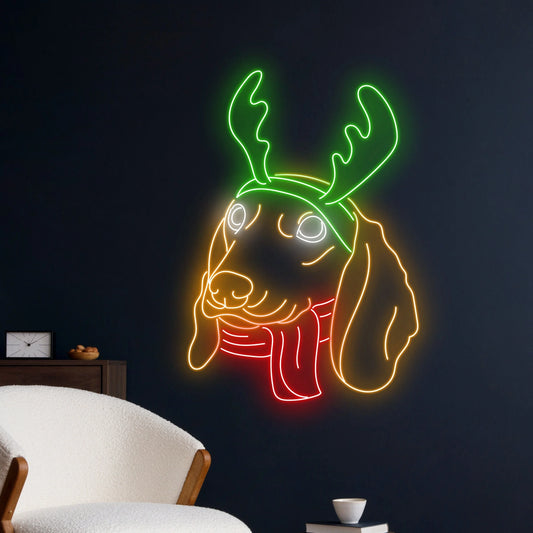 Dachshund Christmas Neon Sign, Merry Christmas Dachshund Dog Led Sign, Dachshund