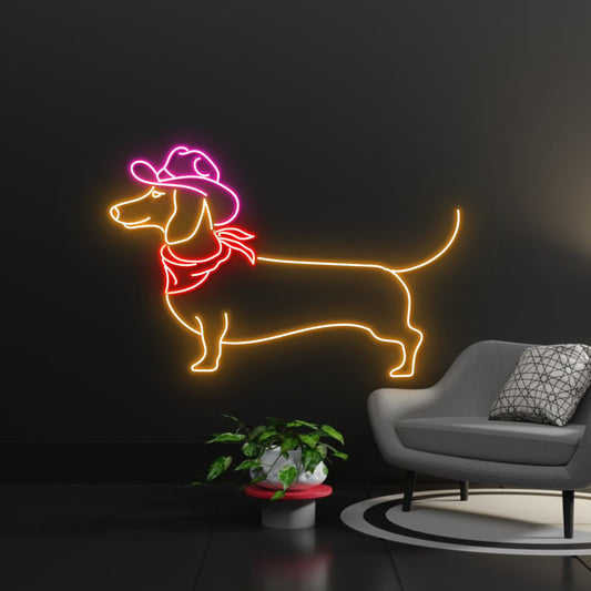 Dachshund Cowboy Led Sign, Dachshund Cowboy Neon Sign, Wall Decor, Dachshund Dog